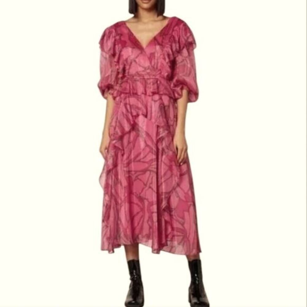 TED BAKER Victoir Shimmer Abstract Tie Back Pinafore Ruffle Dress 3 NWT $445 - Picture 2 of 13